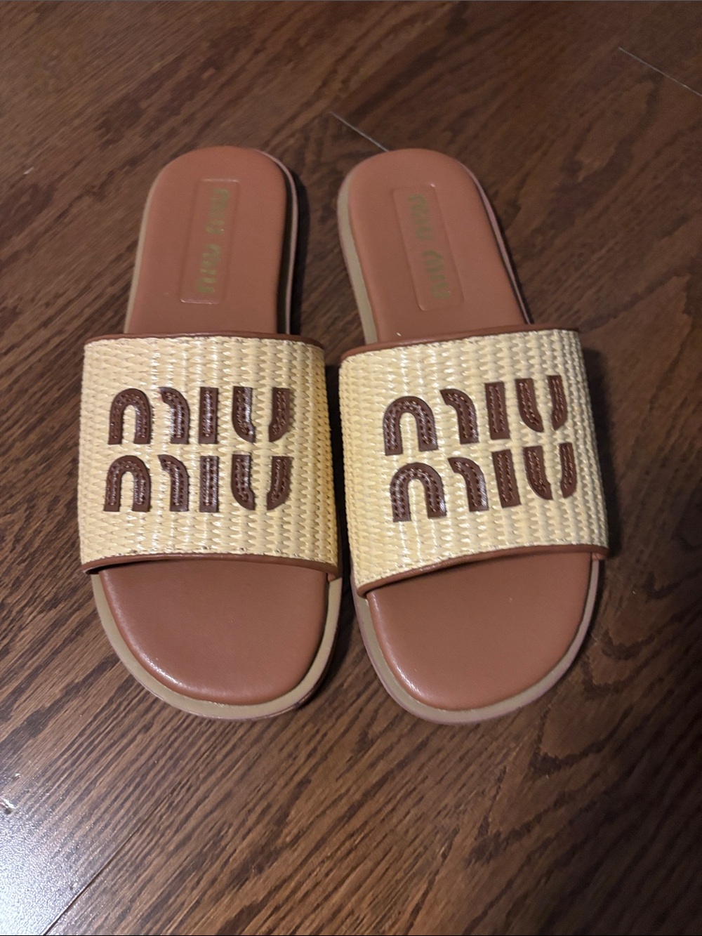 Tan & Natural Woven Slide Sandals